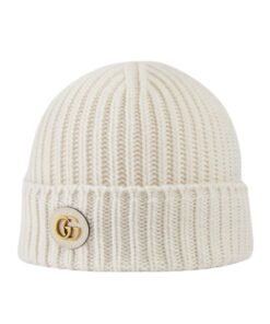 M?tze aus Wolle Wei?es Rippstrick