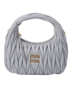 Matelass?-Nappa-Leder-Hobo Perlgrau 20cm