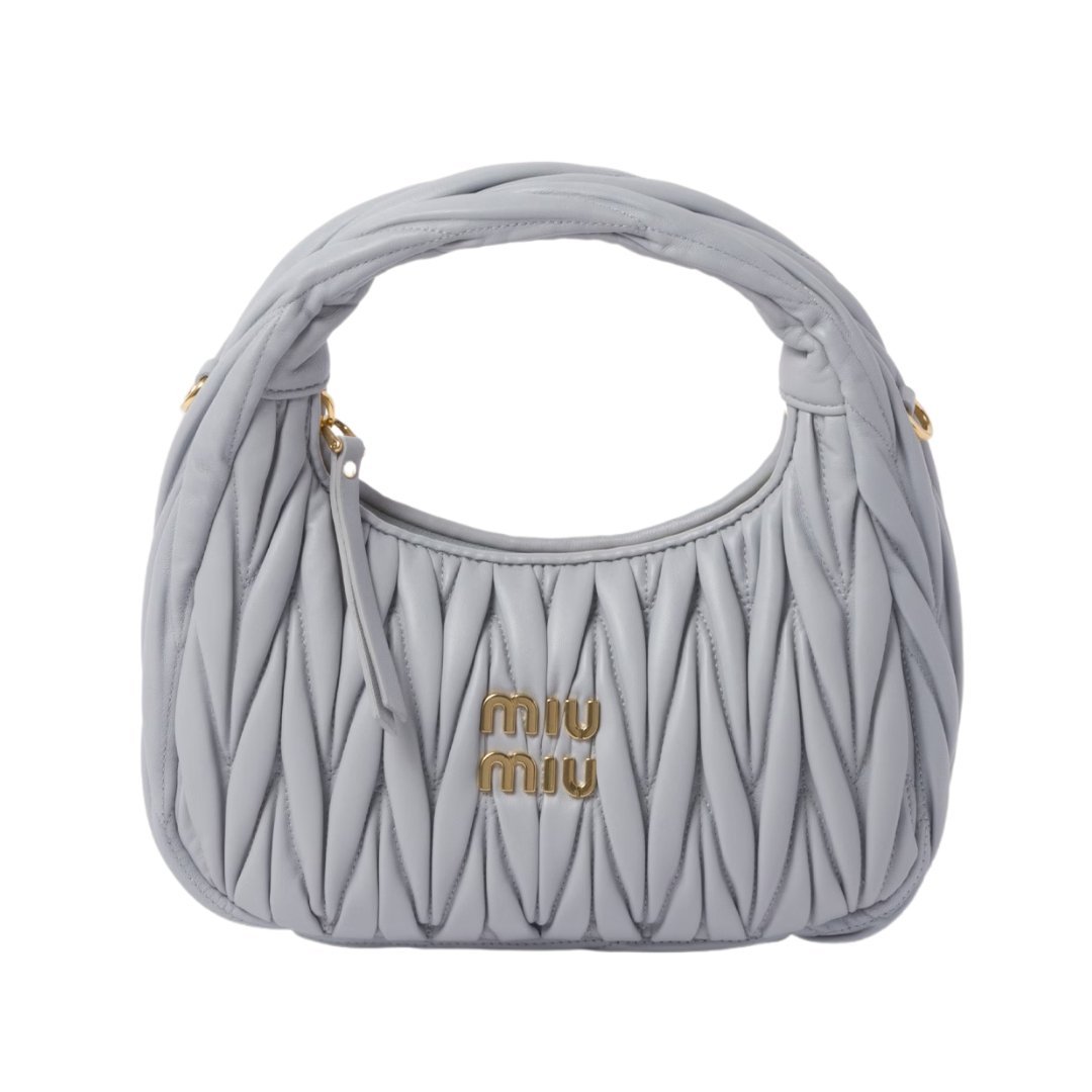 Matelass?-Nappa-Leder-Hobo Perlgrau 20cm