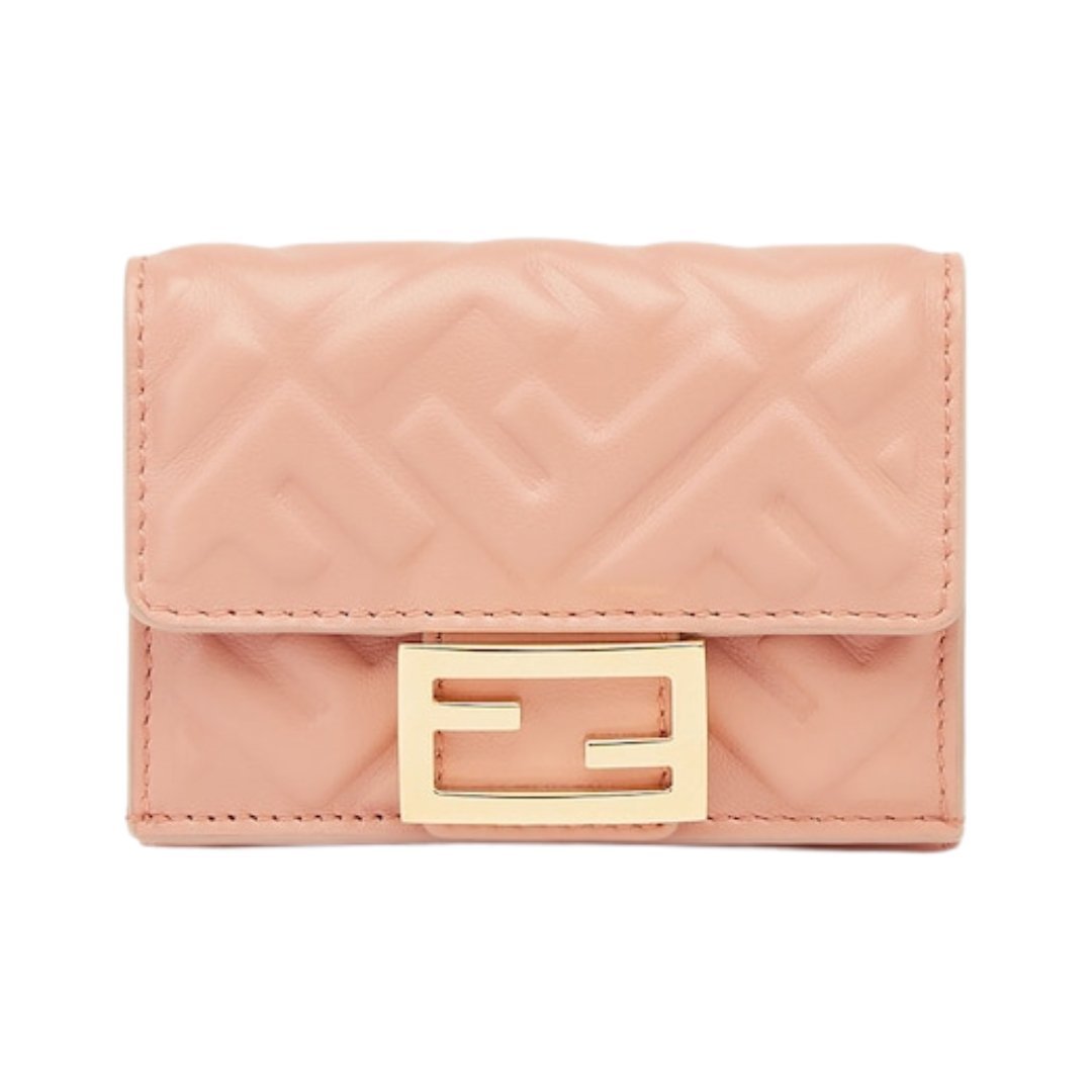 Brieftasche aus rosa Nappaleder mit FF-Muster 7.5cm