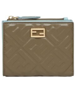 Brieftasche aus gr?nem Nappaleder mit FF-Muster 9.5cm