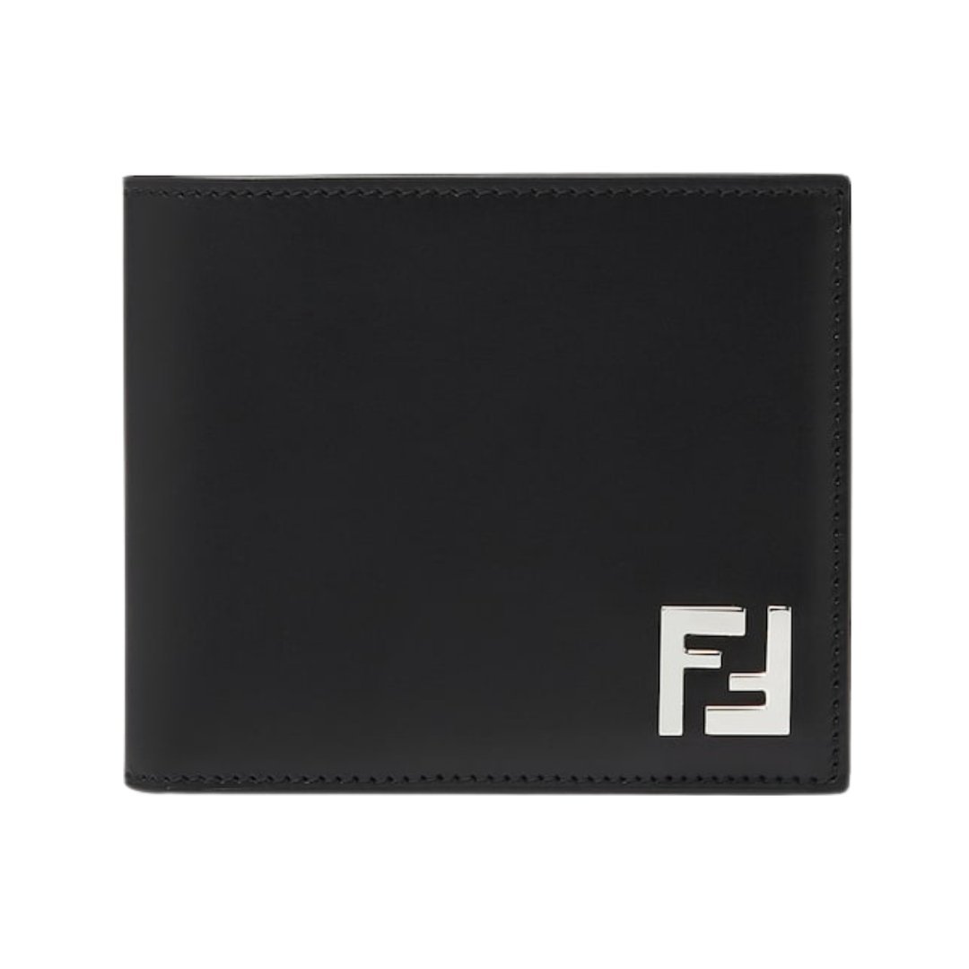 Komakte Bi-Fold Brieftasche aus schwarzem Leder 9.5cm