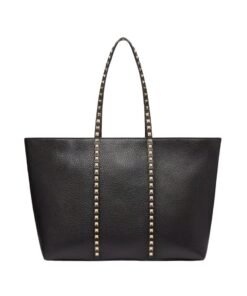Rockstud grainiges Kalbsleder Schwarz 37cm