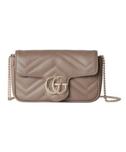 Super-Mini-Tasche aus taupefarbenem Leder 16.5cm