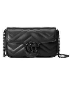 Super-Mini-Tasche aus schwarzem Matelass?-Leder 16.5cm