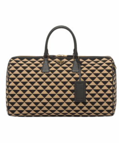 Symbole bestickte Stoff-Reisetasche Schwarz/Beige 50 cm