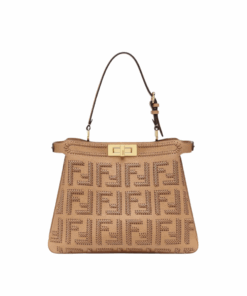 Ledertasche mit FF-Milchkaffee-Geflecht 25.5cm