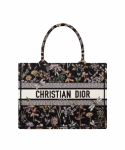 Book Tote Schwarz Herbarium Stickerei 36 cm