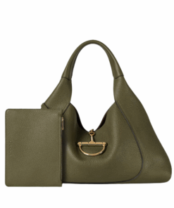 Maxi Schultertasche Aus Dunkelgr?nem Leder 46cm
