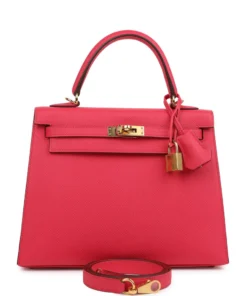 Hermès Kelly Sellier 25 Rose Extreme Epsom Gold Hardware